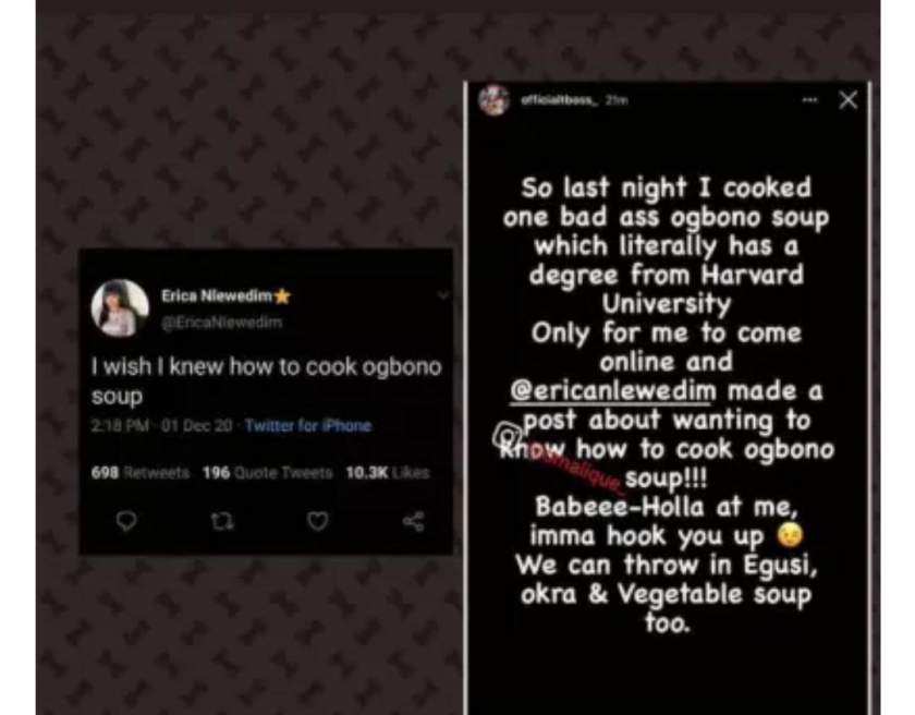 Tboss reacts after Erica said she doesn't know how to cook 'Ogbono' soup