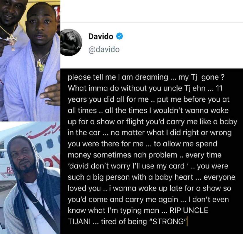 'I wanna wake up late for a show so you'd carry me again' - Davido breaks silence following death of his personal body guard