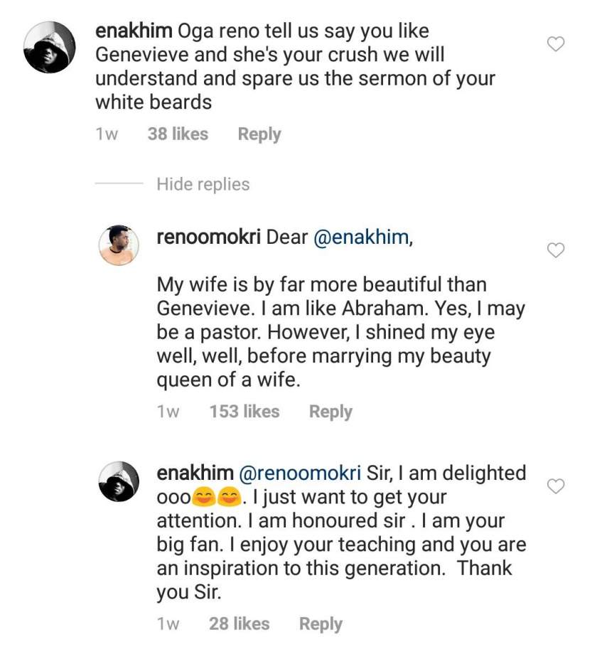 Reno Omokri replies man who asked him to open up that he's crushing on Genevieve Nnaji
