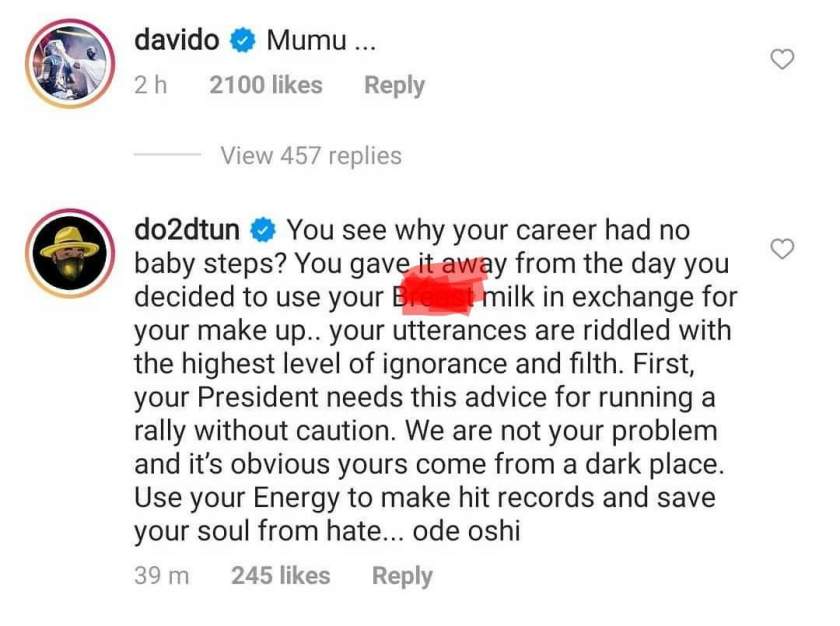 Davido reacts after Ugandan artiste, Cindy Sanyu called Omah Lay an idiot for performing in Uganda
