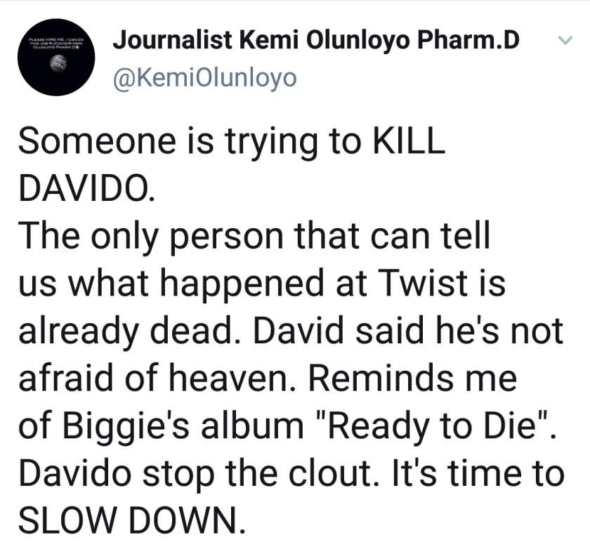 How someone is allegedly plotting to kill Davido, following death of eye witness at Twist, Ghana