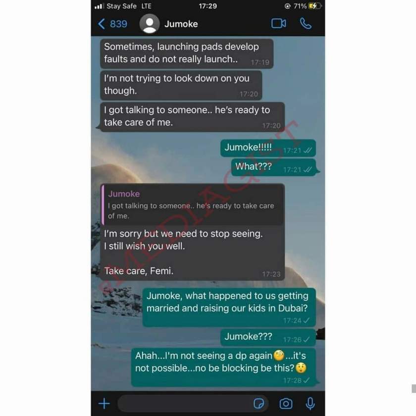 Man shares chat with girlfriend who started calling him 'bro' and later broke up with him after he lost his job