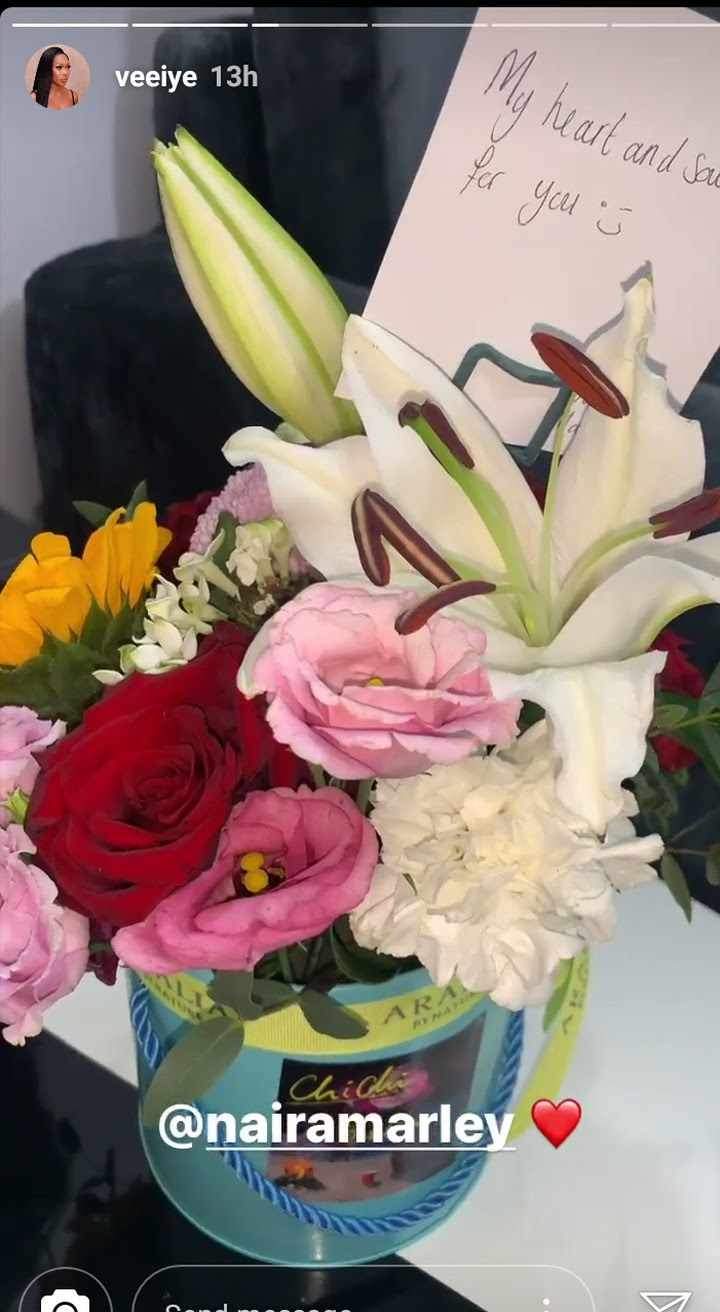 Naira Marley sends Vee flower bouquet with note 