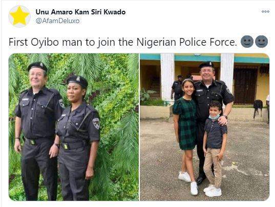 Nigerians react as white man allegedly joins Nigeria Police Force