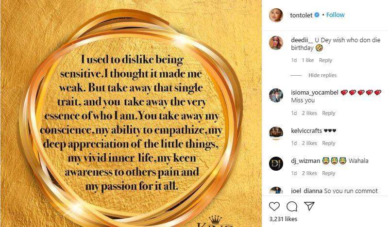 'I used to dislike being sensitive' - Tonto Dikeh opens up on her worst fear