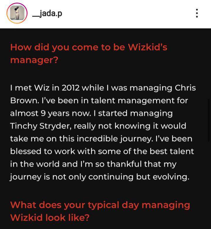 'How I met Wizkid and became his manager' - Jada Pollock reveals