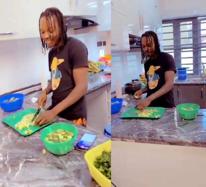 "Women and men belong in the kitchen" - Naira Marley says as he shows off cooking skills (Video)
