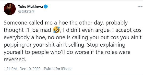 'I am a hoe, you'll do worse if roles were reversed' - Toke Makinwa shames troll