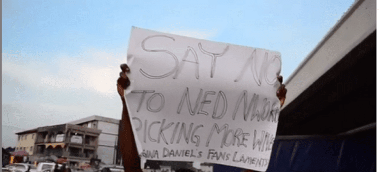 regina daniels fans protest Ned nwoko