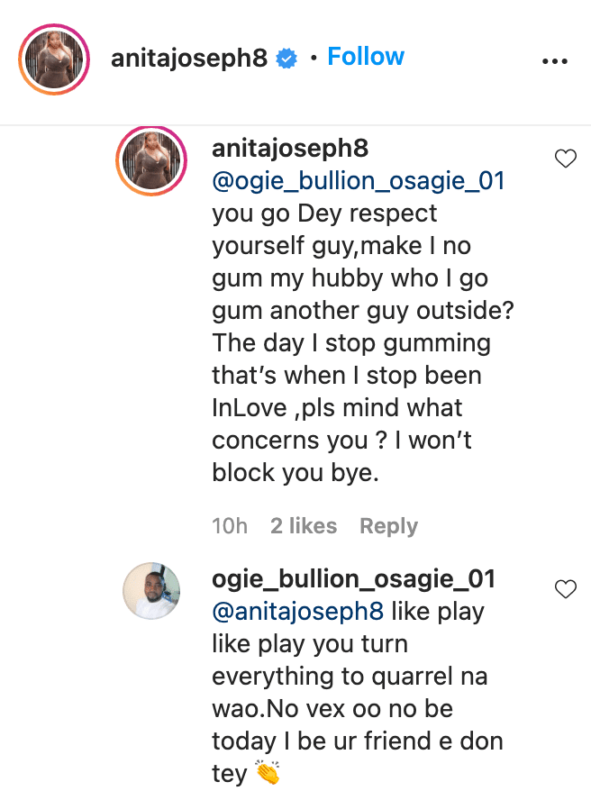 Anita Joseph educates troll who encouraged giving her husband 'breathing space'