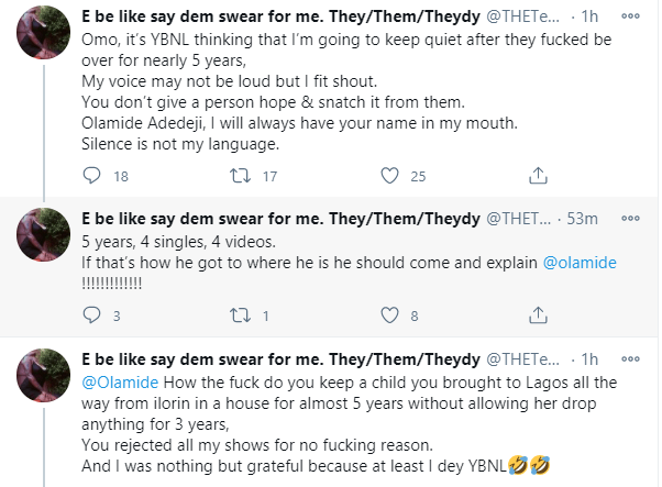 YBNL Princess drags her ex-record label boss, Olamide, for filth