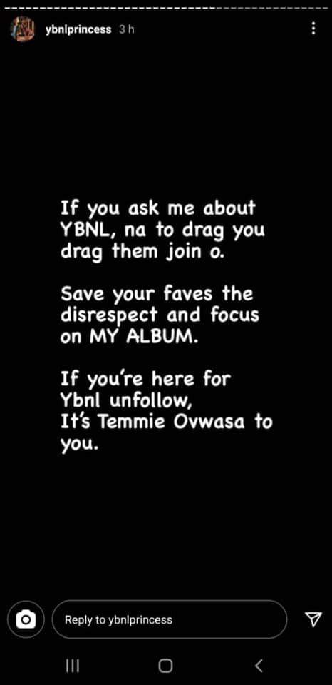 I will drag you if you ask me about YBNL - Singer Temmie Ovwasa says