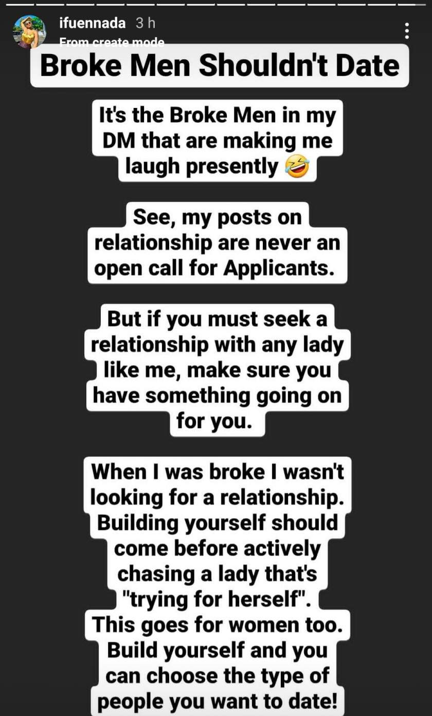 'Broke men shouldn't date' - Ifu Ennada says as she writes open letter to her future husband