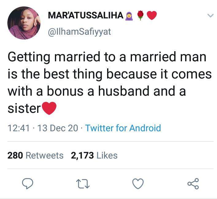 'Getting married to a married man is the best thing' - Woman writes