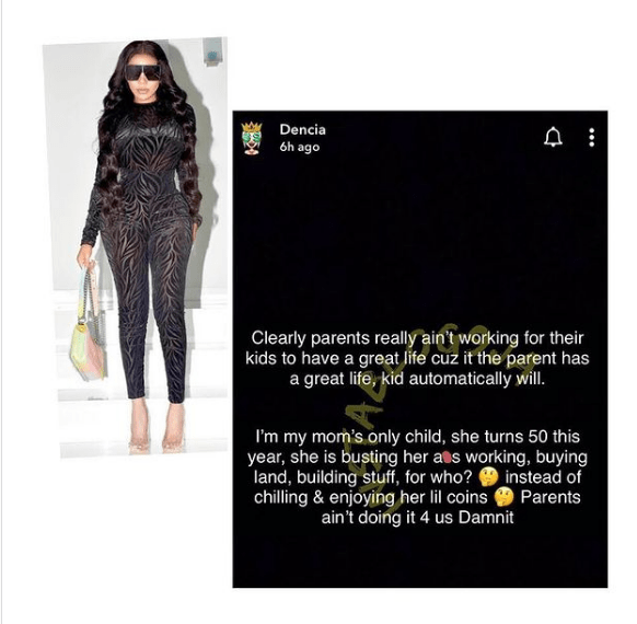 'Parents are really not working for their kids to have a great life' - Singer Dencia