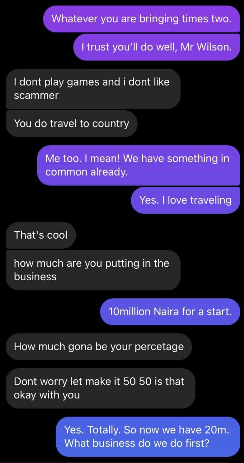 Lady shares chat with scammer who tried to dupe her of N10million