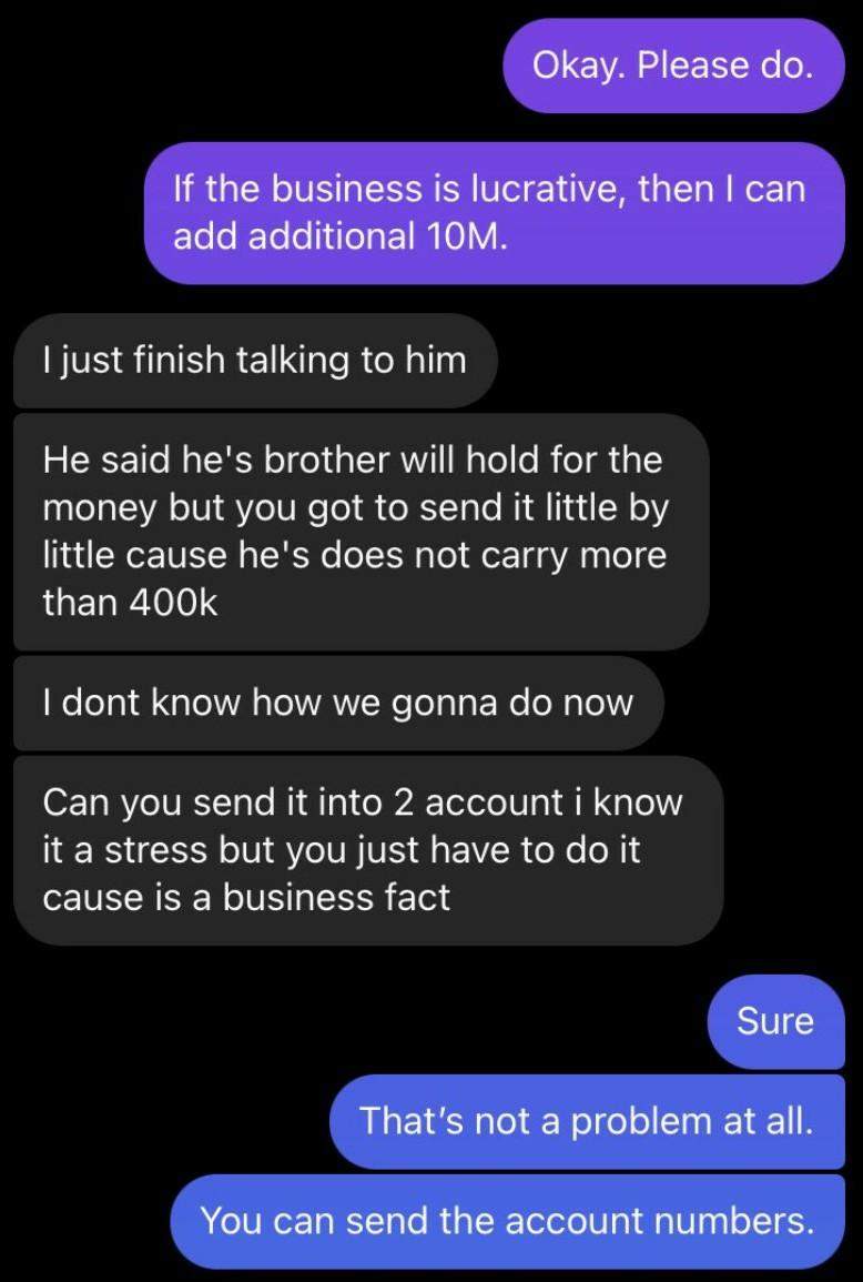 Lady shares chat with scammer who tried to dupe her of N10million