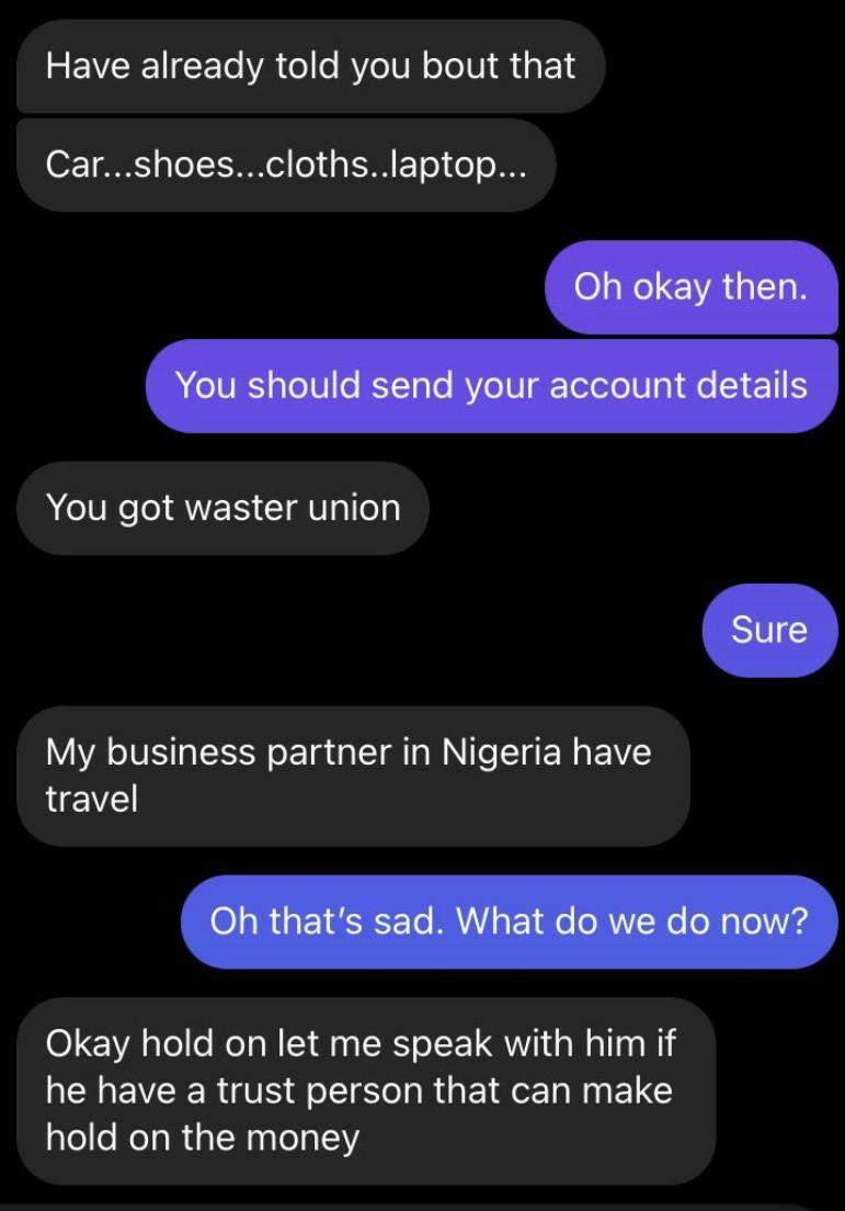 Lady shares chat with scammer who tried to dupe her of N10million