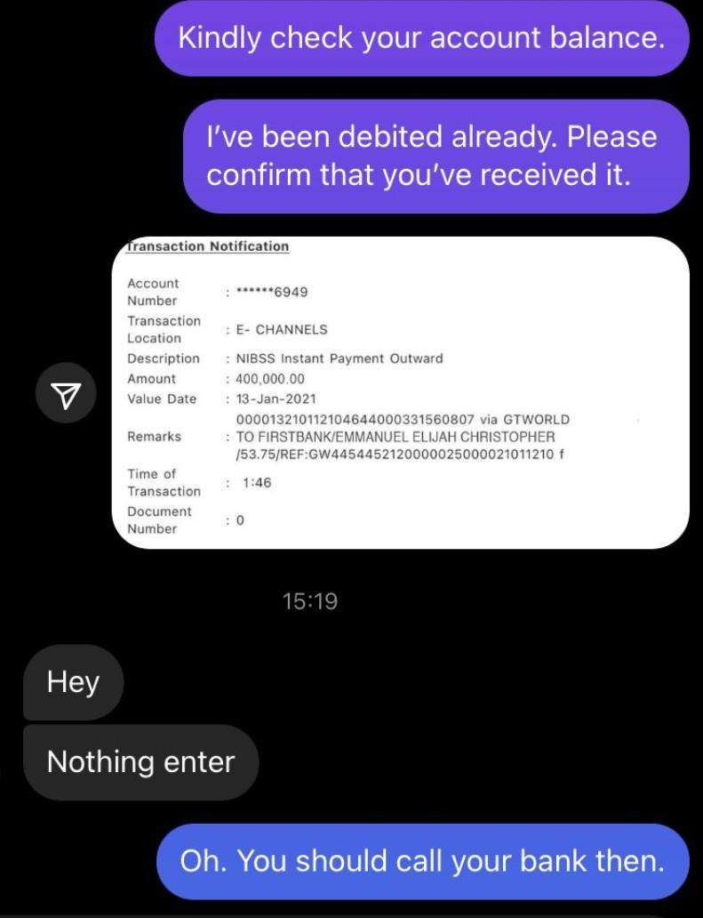 Lady shares chat with scammer who tried to dupe her of N10million