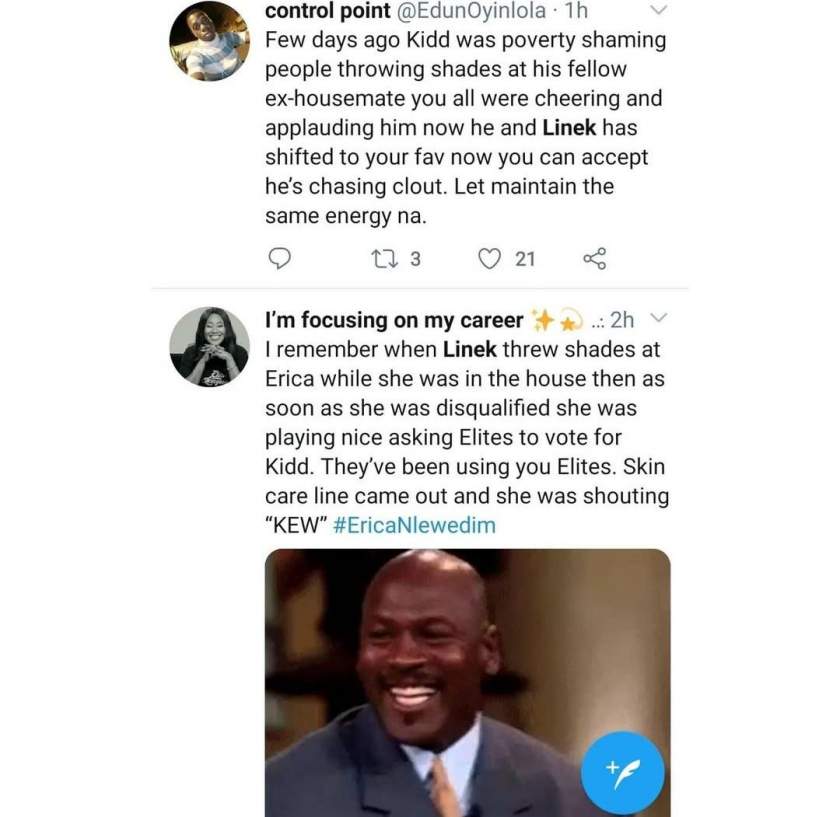 Erica's fans share evidence of Kiddwaya allegedly planning with his manager, Linek to play Erica dirty (Screenshots)