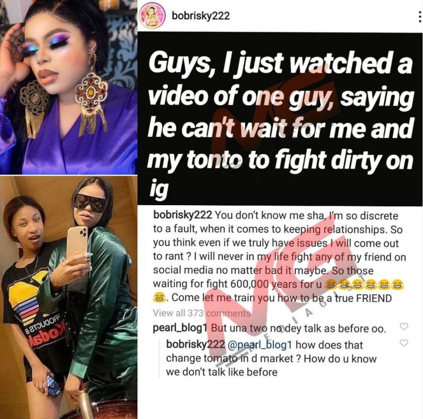 Bobrisky reacts to reports of crashed relationship with Tonto Dikeh