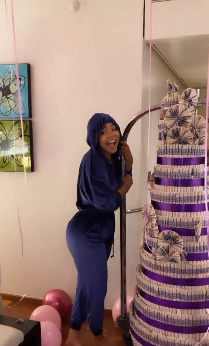Nengi celebrates 23rd birthday with giant cake filled with money