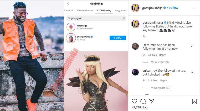 'Nicki Minaj is following Skales too' - Blogger shuns Tacha for bragging