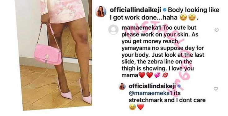 Blogger, Linda Ikeji replies lady who mocked her for having stretch marks