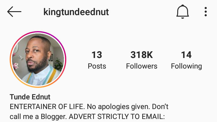 Tunde Ednut returns to Instagram
