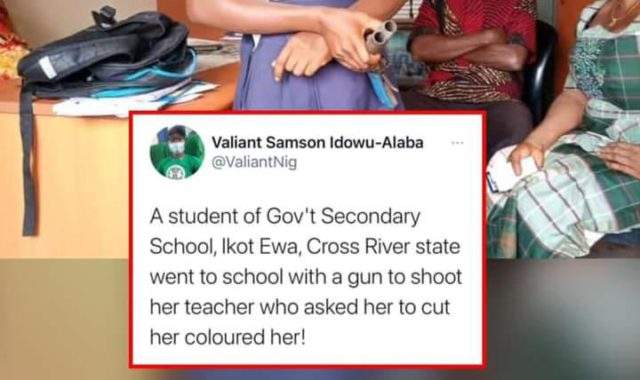 Secondary school student goes to school with a local gun to shoot teacher who asked her to cut her coloured hair