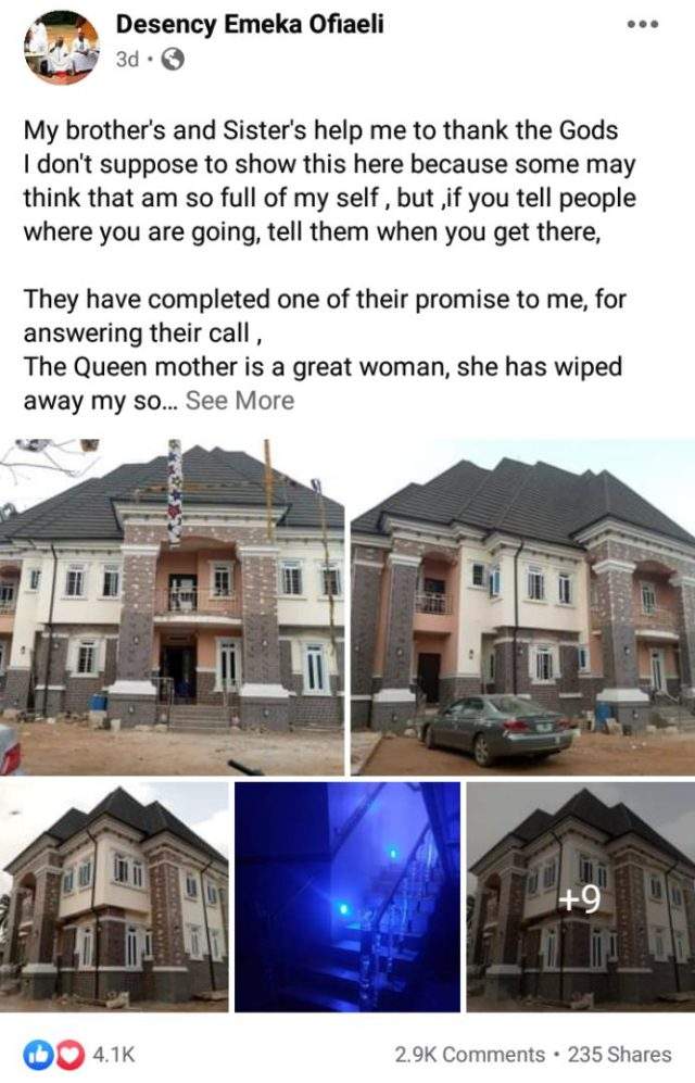 Native Doctor shows off new mansion gods blessed him with, for honoring their call (Photos)