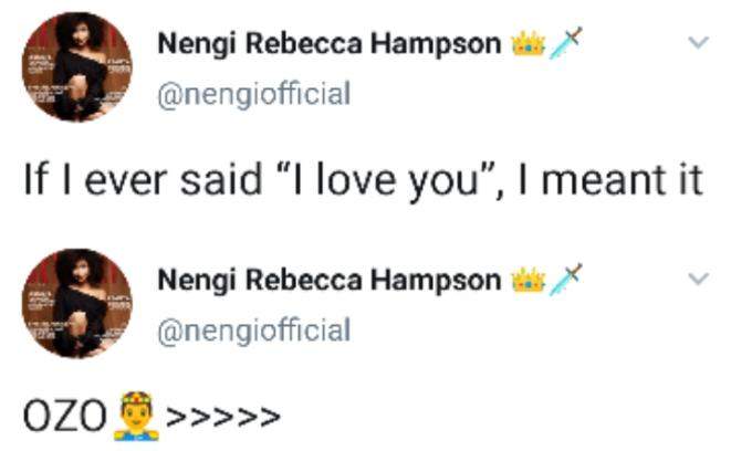 'I'm sleeping under this tweet tonight' - Fans react over Nengi's tweet about Ozo