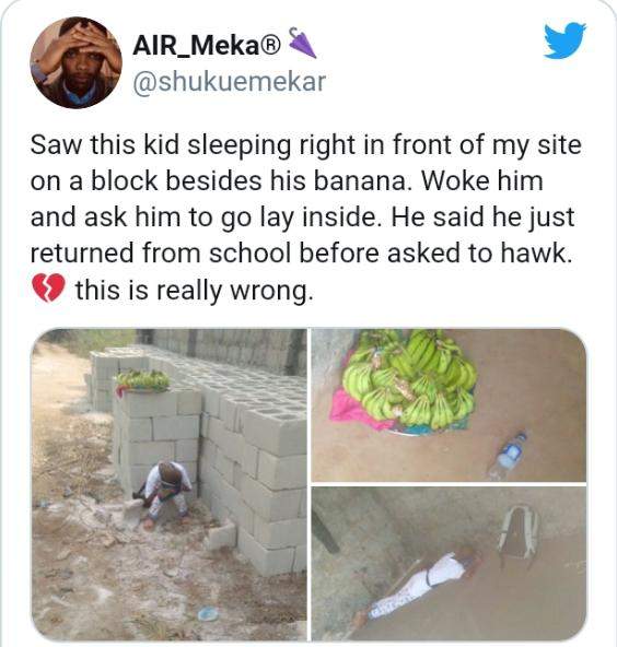 Man shares his heartbreaking encounter with a child hawker who slept off at his site