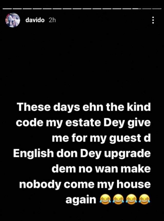 Davido reacts to leaked plot of his Estate security to ban him from receiving visitors