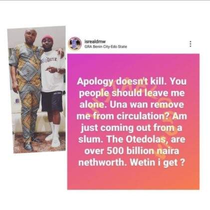 Israel DMW replies those dragging him for apologizing to the Otedolas