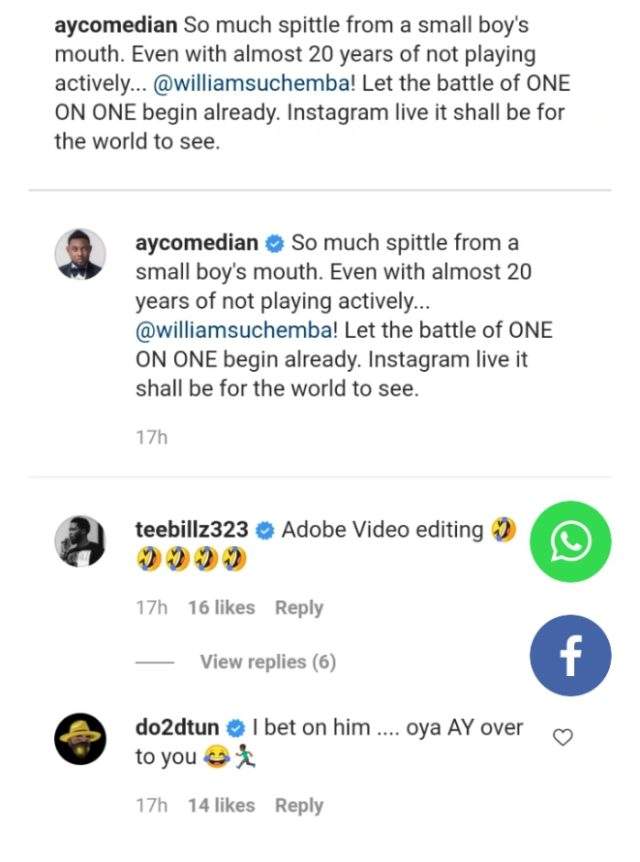 'Na small boy dey worry Williams' - Fans beg AY as he drags Williams Uchemba over recent comment