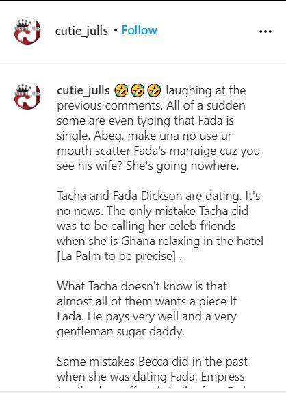 'Tacha and Fadda Dickson are dating' - Blogger alleges