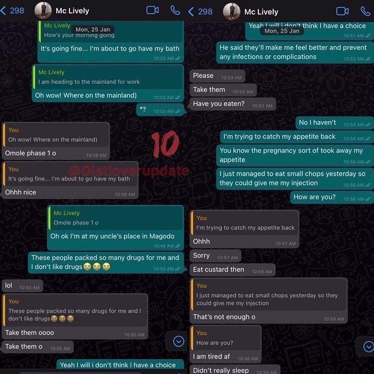 Alleged chat between MC Lively and his 21-year-old girlfriend who allegedly had abortion for him