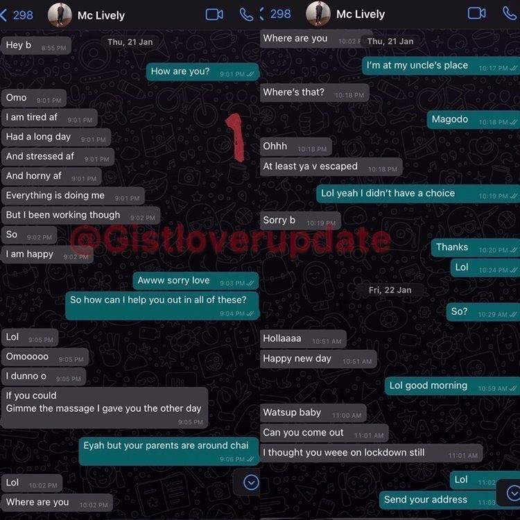 Alleged chat between MC Lively and his 21-year-old girlfriend who allegedly had abortion for him