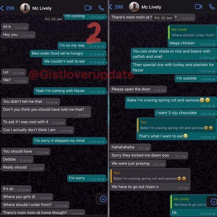 Alleged chat between MC Lively and his 21-year-old girlfriend who allegedly had abortion for him