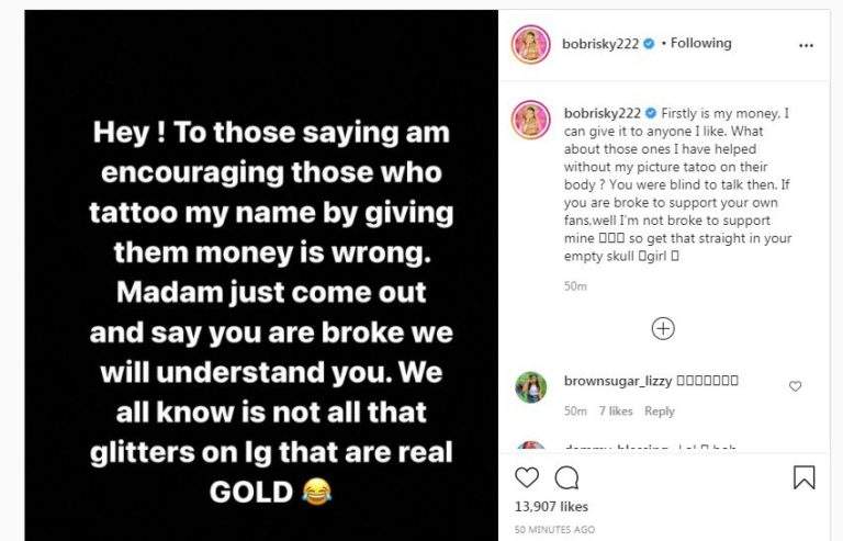 'Just say you're broke and we'll understand' - Bobrisky blasts Ka3na over tattoo saga