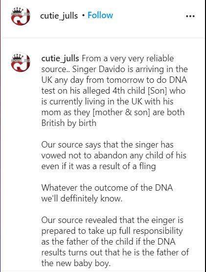 Davido allegedly flying to UK to test DNA of 4th child - Blogger claims