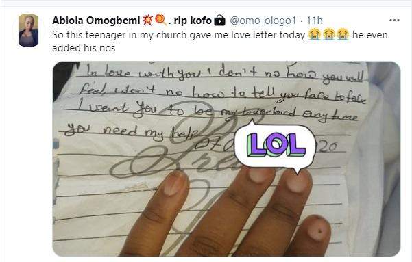 Lady shares love letter from teenage church member asking her out on Valentine's day