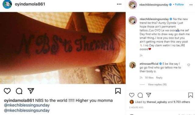'Kobo, you won't get' - Nkechi Blessing reacts as fan inks tattoo of her name
