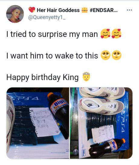 A married woman goes viral as she surprises her man with a PS4 and Bigi cola (Photo)