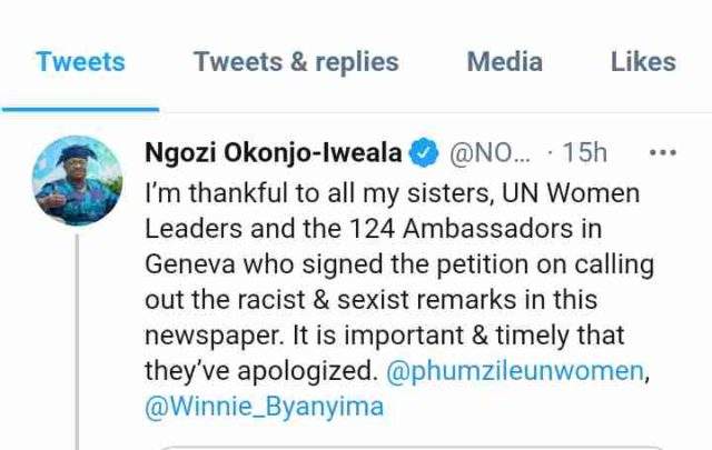 Ngozi Okonji Iweala reacts to sexist foreign newspaper who called her a 'grandmother'