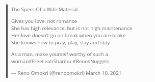 Reno Omokri advices men on how to recognize a wife material