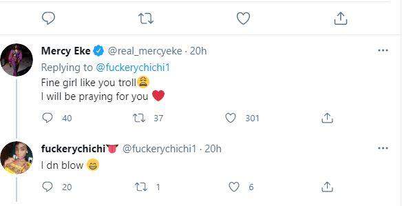 'I'll be praying for you' - Mercy Eke reacts to troll who accused her of trying to portray relevance