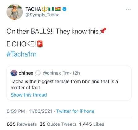 Tacha hits 1 million followers on Twitter, first female reality star ever