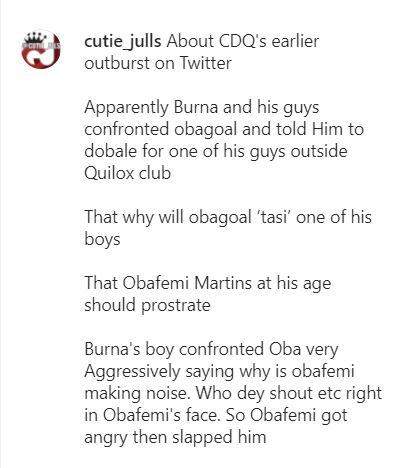 'Burna Boy confronted Obafemi Martins, asked him to prostrate' - Blogger reveals cause of fight